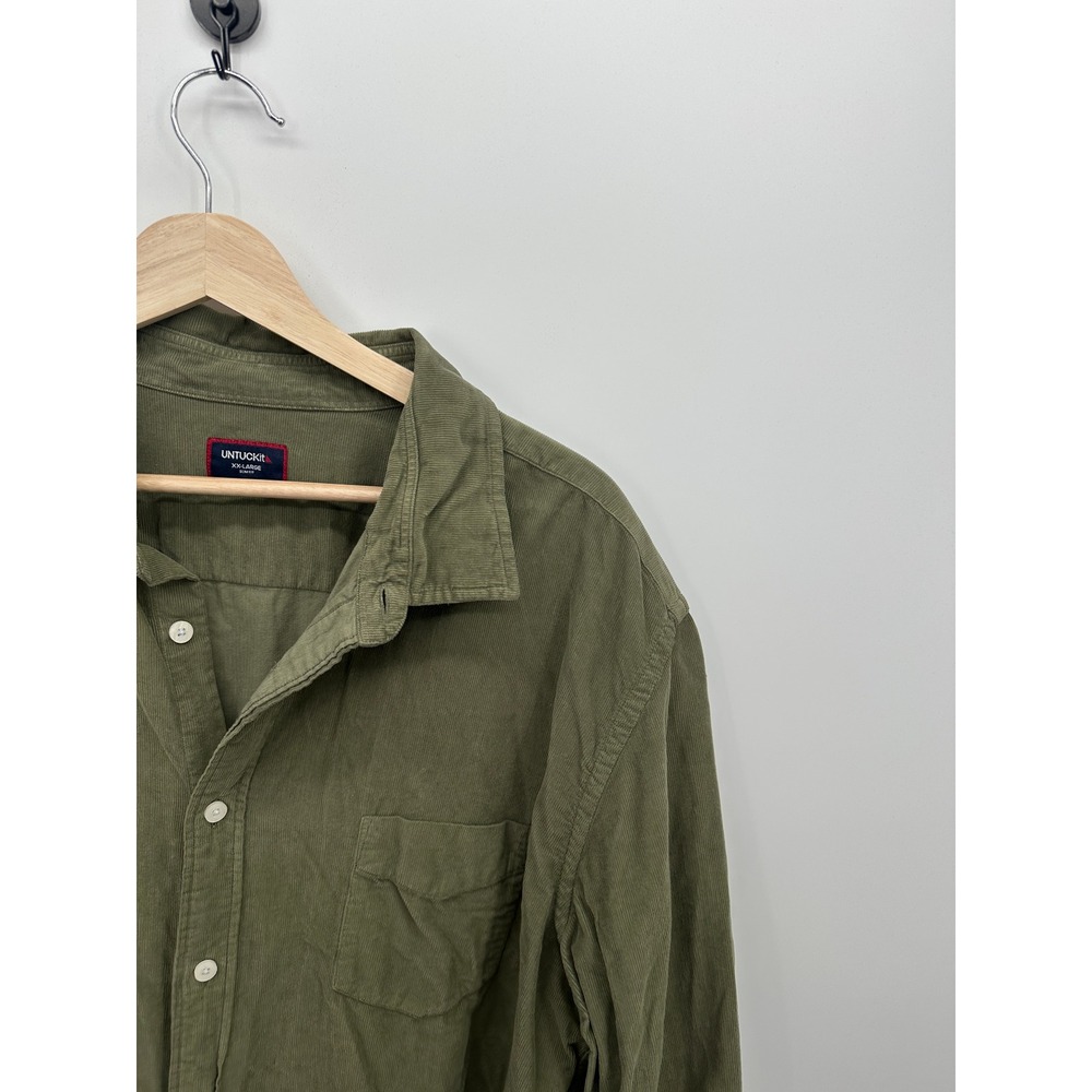 UNTUCKit Caprone Corduroy Shirt Mens 2XL Olive Green Button Up Slim - Picture 4 of 6
